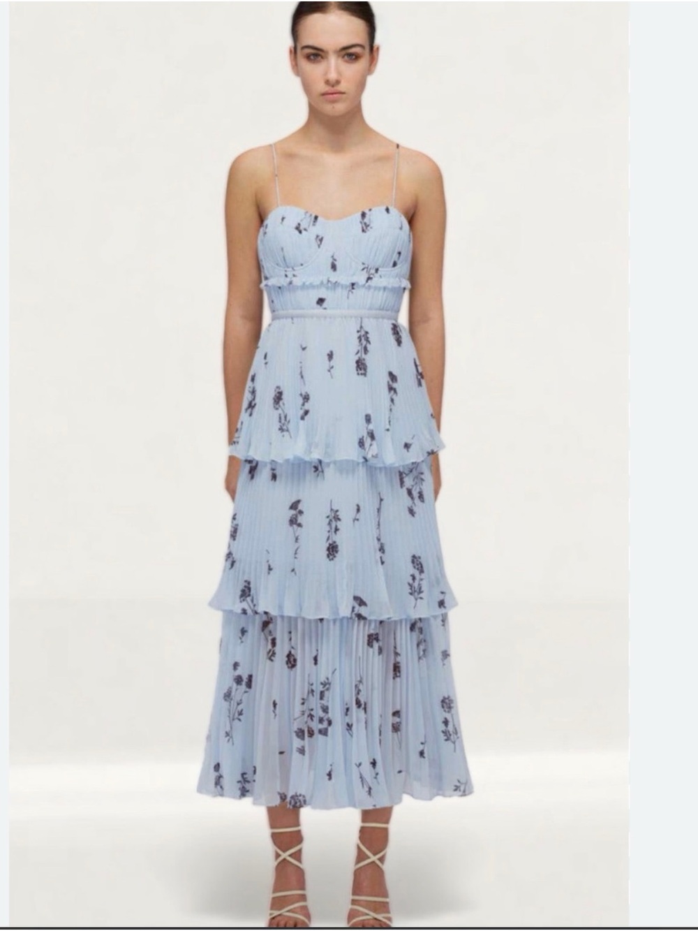 NWT Self Portrait Light Blue Floral Tiered Midi Dress - Women's
